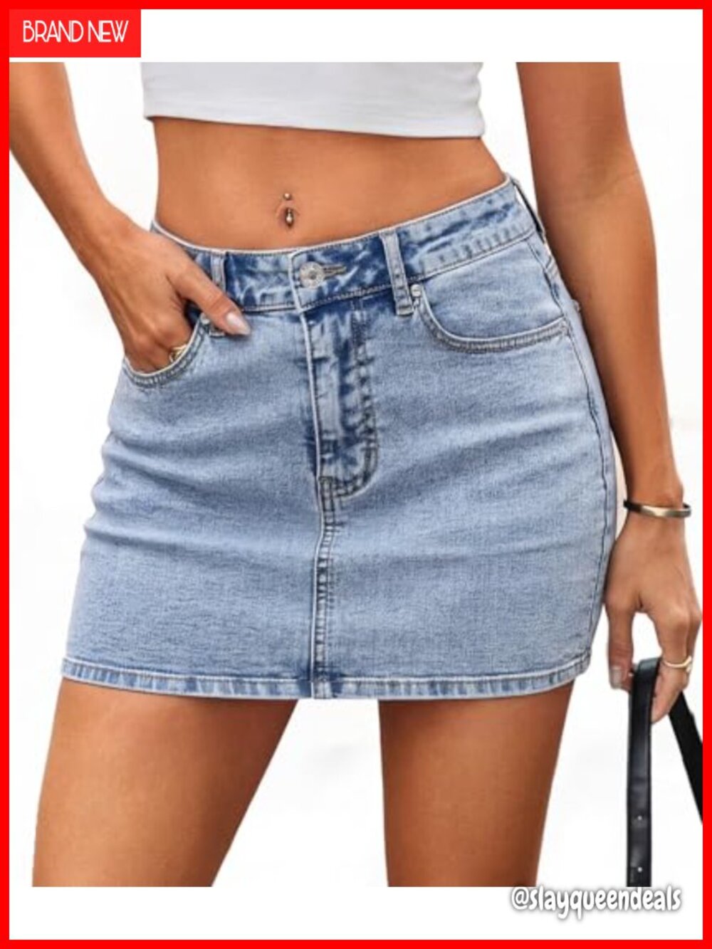 Mini Denim Skirt Low Rise Jean Skirt with Pockets Cotton Blend